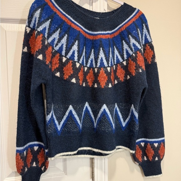 SUNDRY WOMEN'S FAIRISLE CREW NECK SWEATER IN DEEP NAVY S, M - Picture 4 of 13